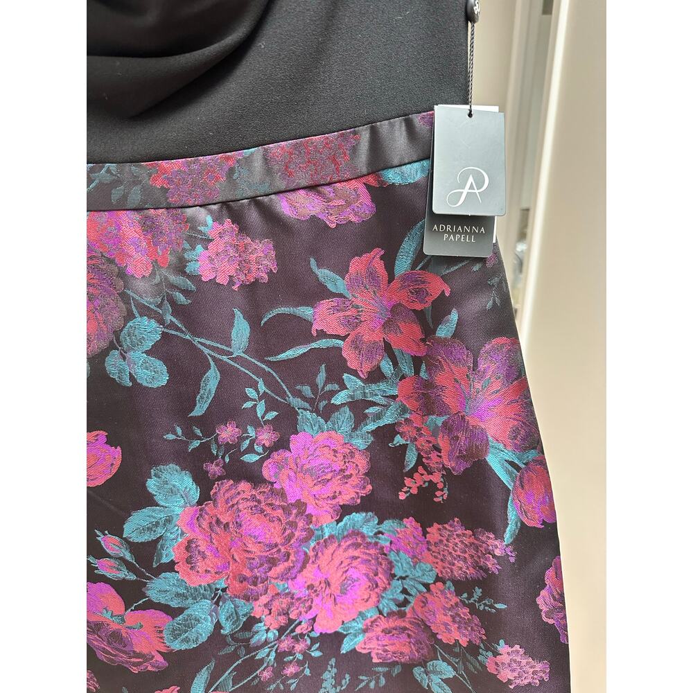 NEW NWT Adrianna Papell Knit Crepe and Jacquard Dress Black Floral Size 2 - Picture 7 of 8